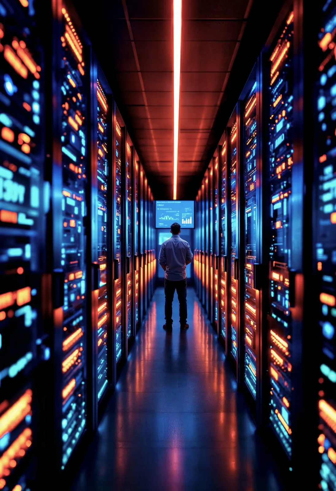 Especialista frente a los servidores de un centro de datos