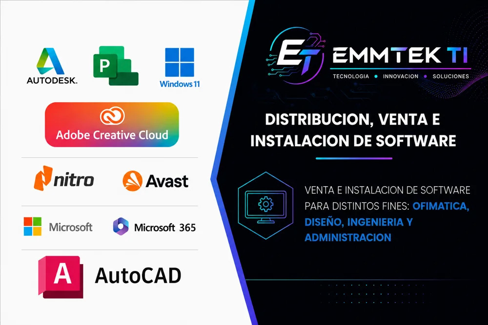 Licencias de software: Venta e instalación de licencias de software para ofimática, diseño, ingeniería y administración.